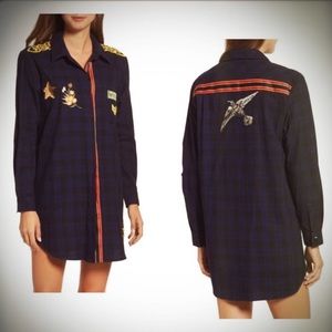 Bohemian Plaid Patched Button Down Sleep Shirt